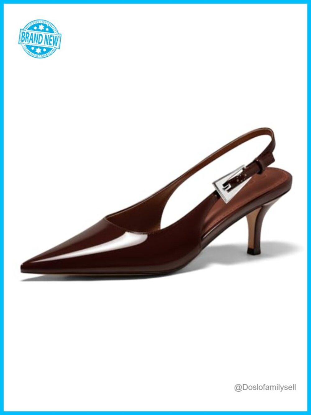 Kitten Heels Slingback Pointed Toe Faux Leather Buckle Pumps